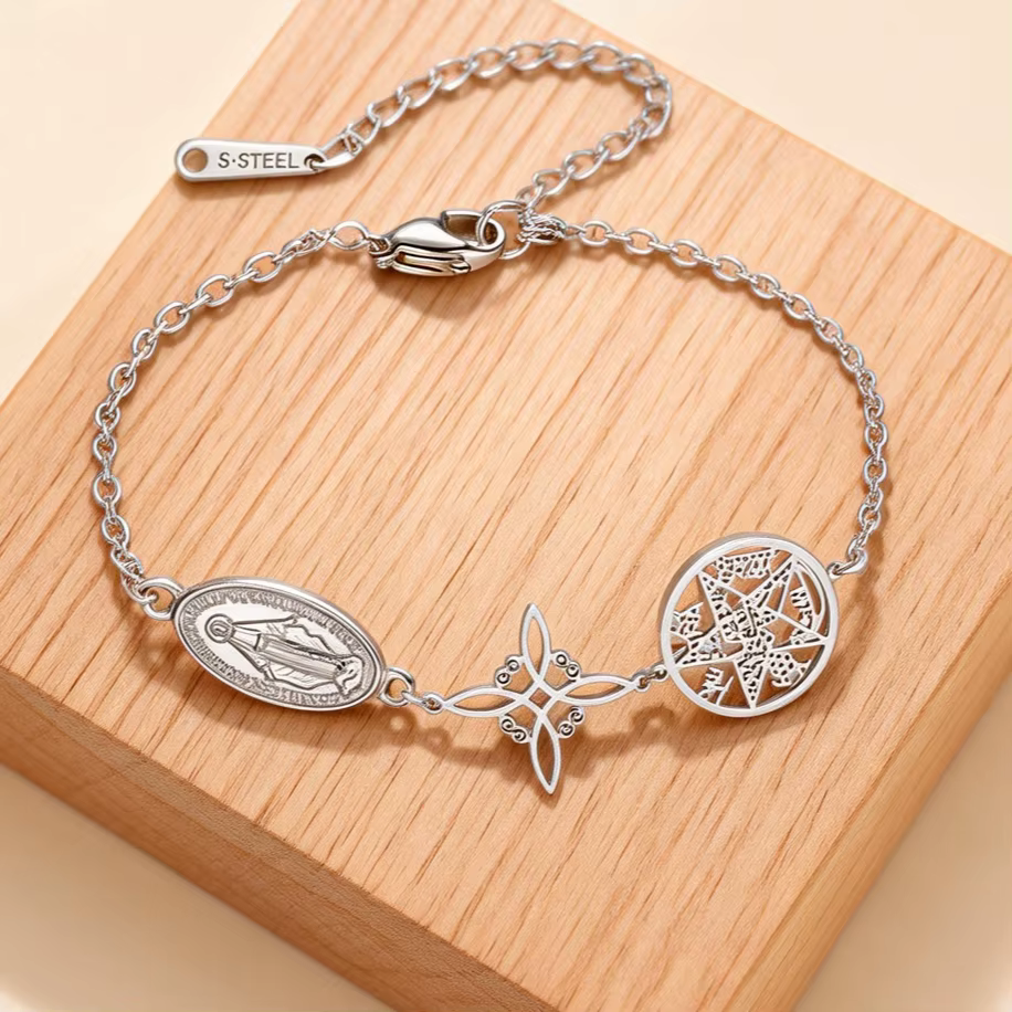 Bracelets amulette nœud de sorcière pour femmes, pentagramme, tétragrammaton, Vierge Marie, protecti