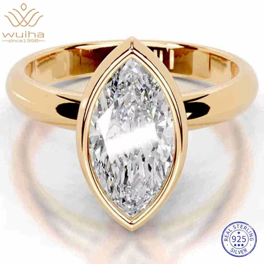 WUIHA Bague de fiançailles et de mariage en argent sterling 925 avec moissanite véritable GRA de 2 c
