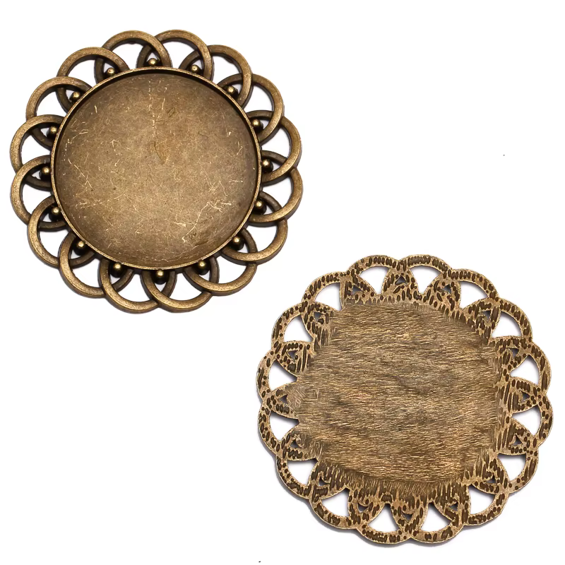 Plateau à pendentif rond en forme de fleur en Bronze Antique, 10 pièces, Cabochon en verre, Base de 
