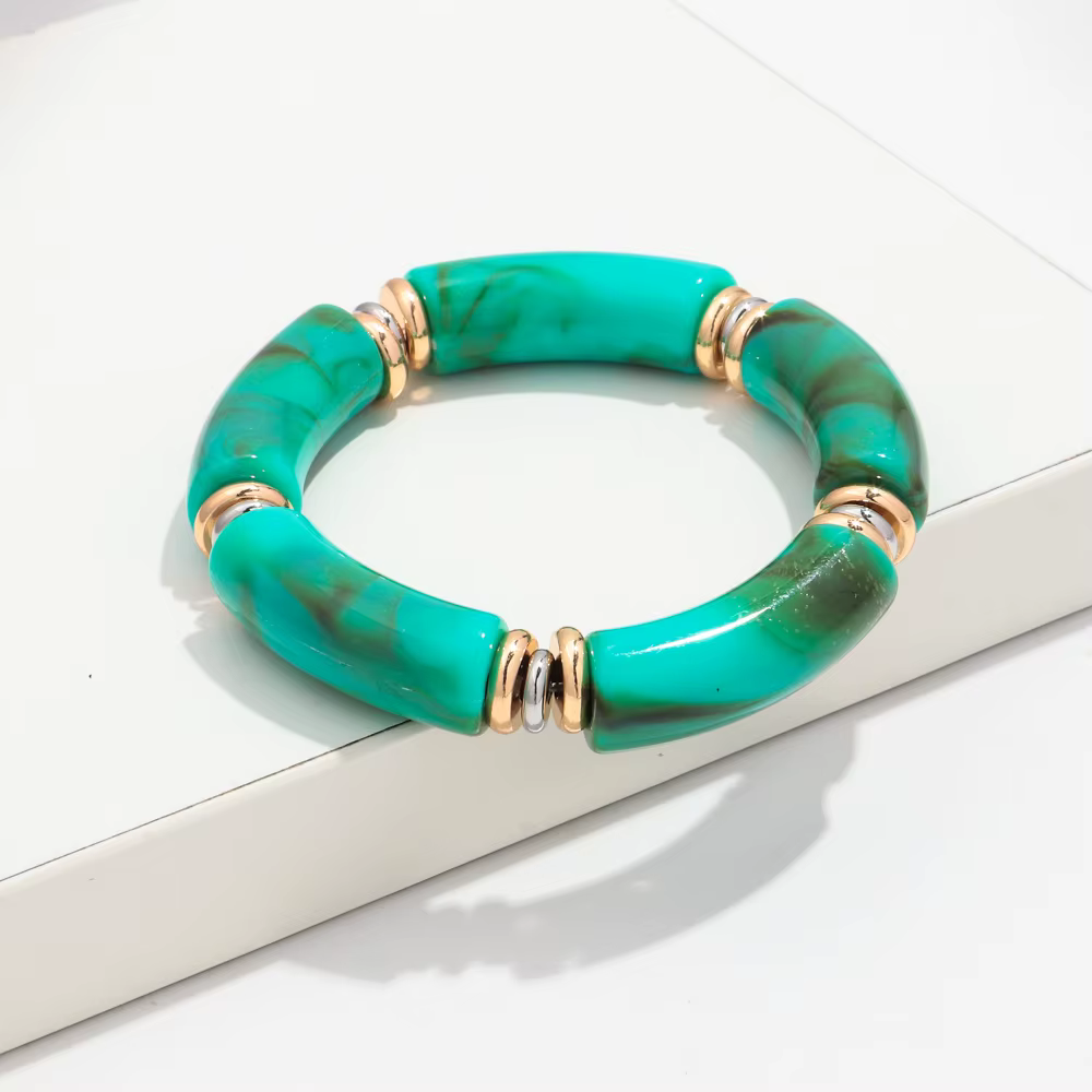 Boho Acrylique Bambou Tube Incurvé Empilable Président Colliers, Bracelet pour Femmes Hommes, Hip Ho