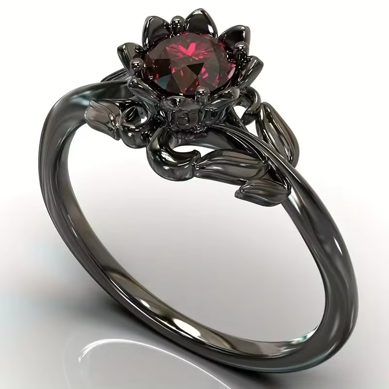 LATS – bagues en pierre rouge pour femmes, couleur noire, fleur, accessoires de bijoux à breloques, 
