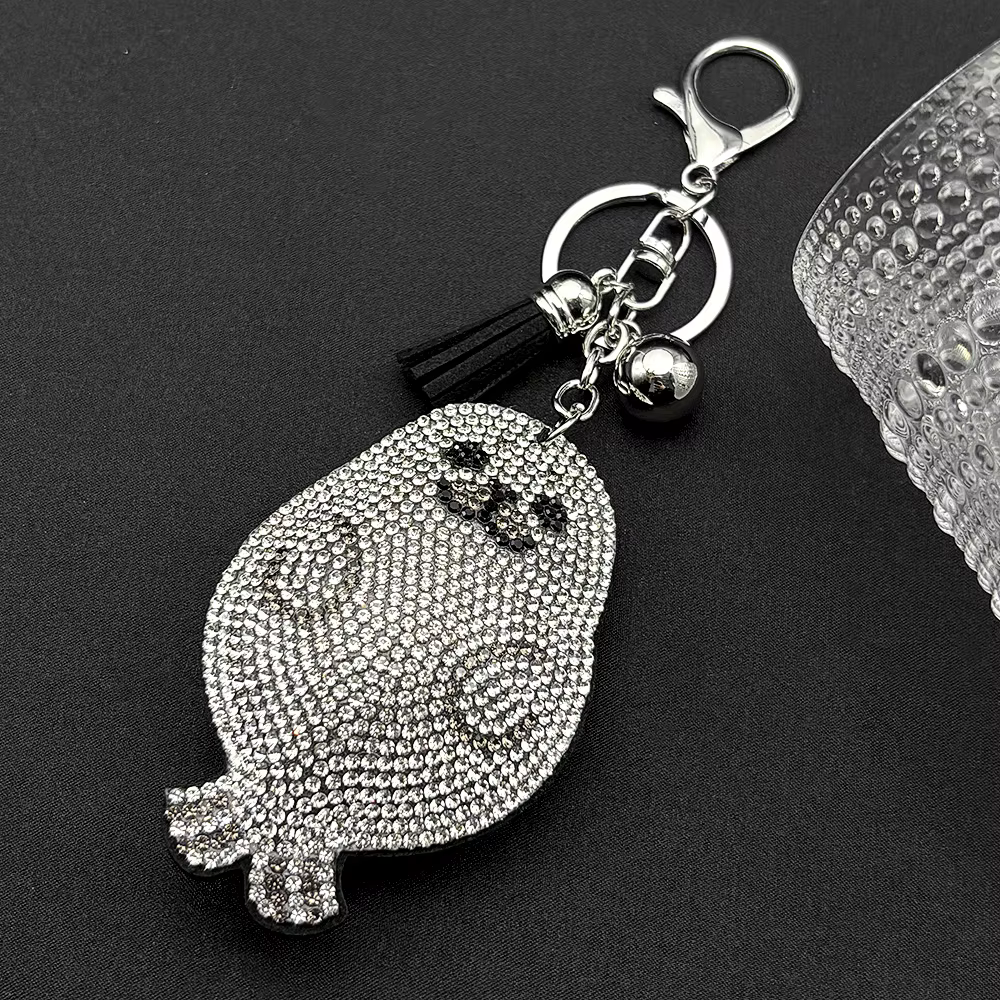 Porte-clés mignon en forme de phoque pour femmes et hommes, avec pompon en cristal, poisson, océan, 