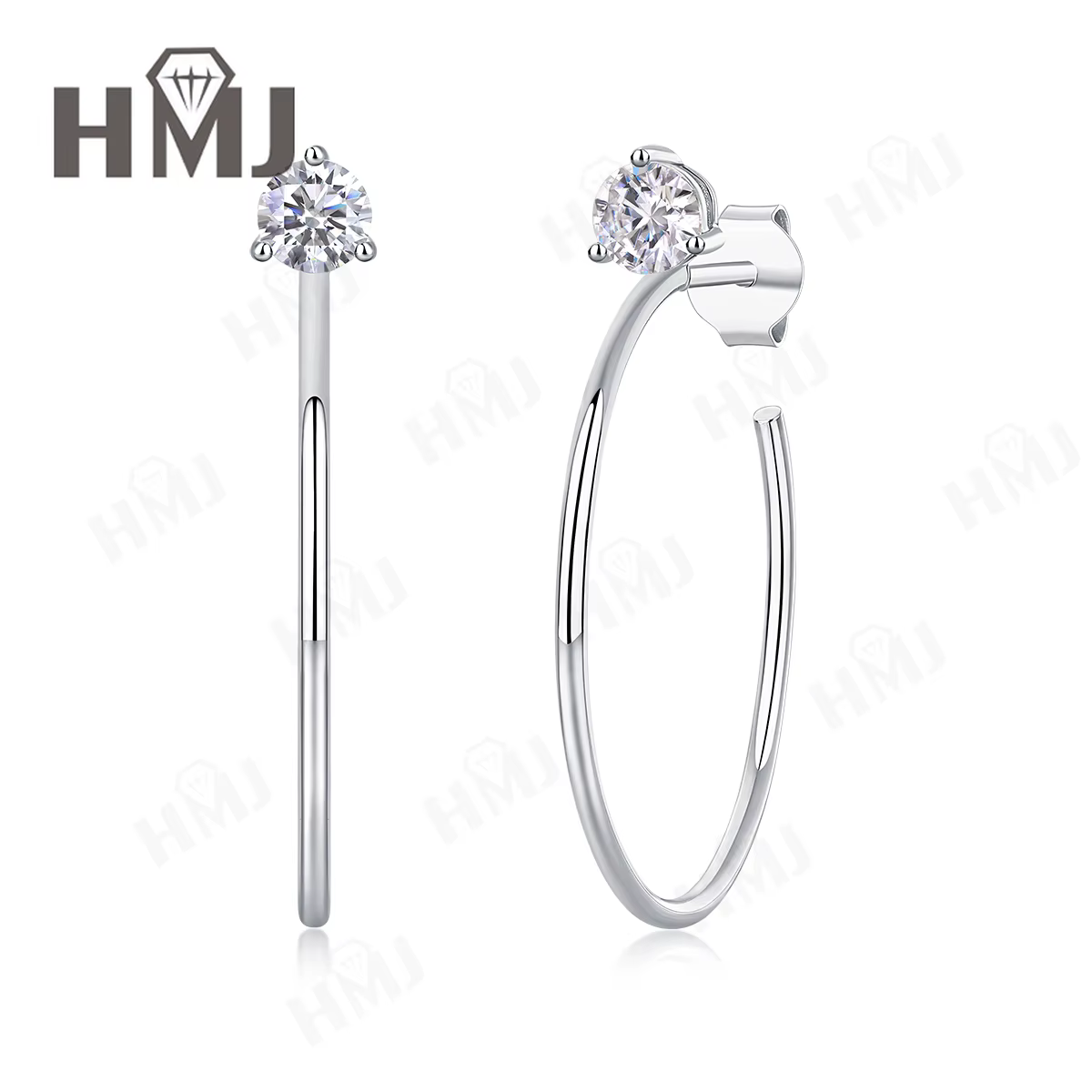 Boucles d'oreilles en moissanite couleur D, coupe ronde, en argent sterling 925, bijoux fins pour fe