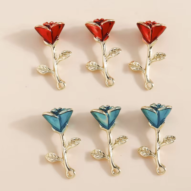 Leslie – 4 breloques exquises en alliage émaillé en forme de rose, 12*24mm, pour la fabrication arti