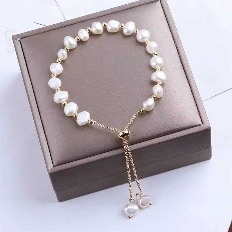 Ensemble de bijoux en or 14 carats pour femmes, collier et bracelet, perle d'eau douce naturelle, pi