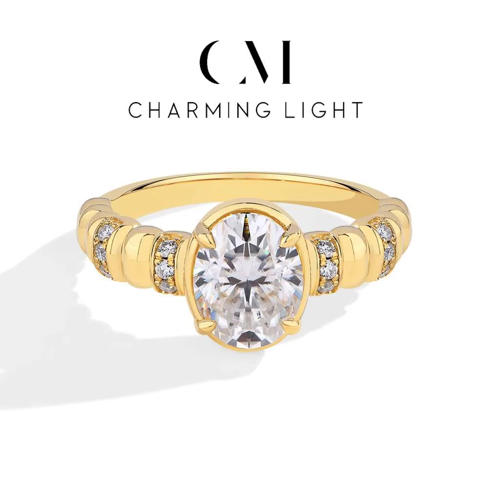 Charmant 2.0ct ovale coupe Moissanite diamant bague 925 en argent Sterling pour les femmes bague de 