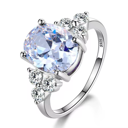 Femmes bijoux bague Zircon 8*10MM ovale plaqué platine Boutique bijoux bague en argent mode tendance