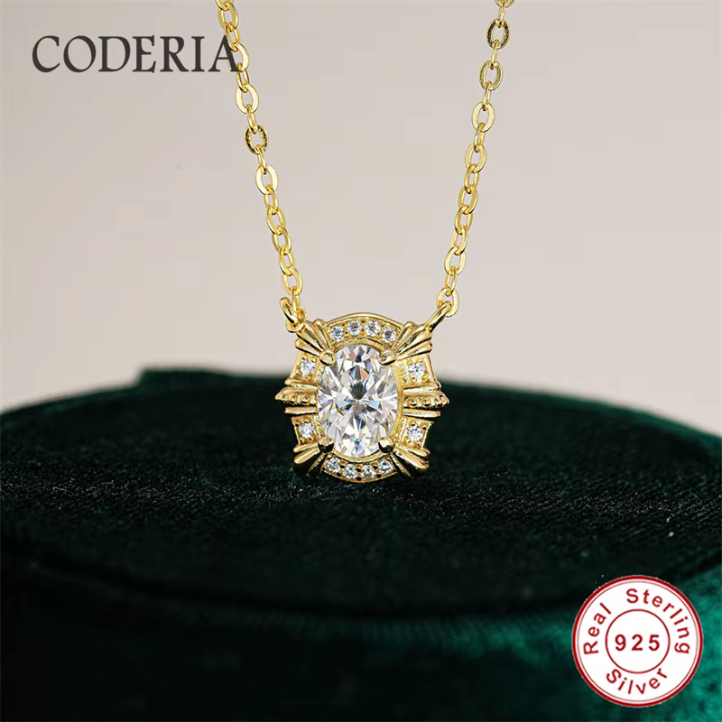 Collier avec pendentif ovale en or Moissanite, couleur D, diamant de laboratoire, chaîne de clavicul