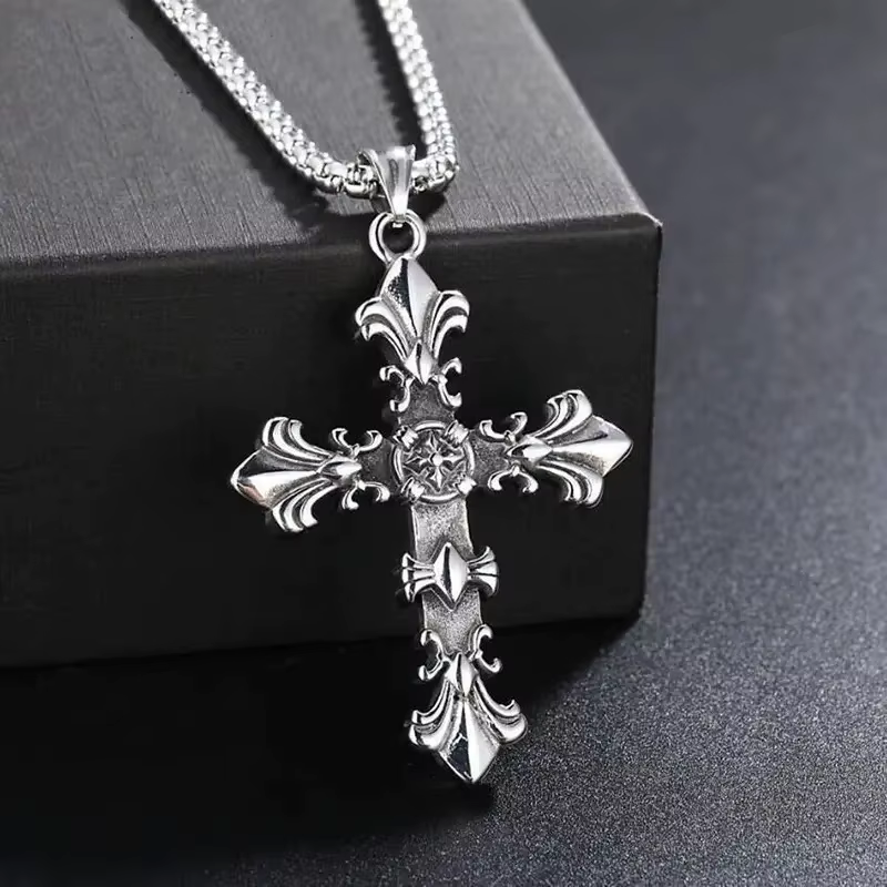 Collier chaîne en métal tendance, bijoux pour hommes, femmes, unisexe, couleur argent vintage, pende
