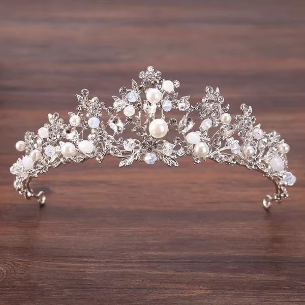 Accessoires de cheveux de mariage en argent pour femmes, diadèmes et couronne de reine, perle et bis