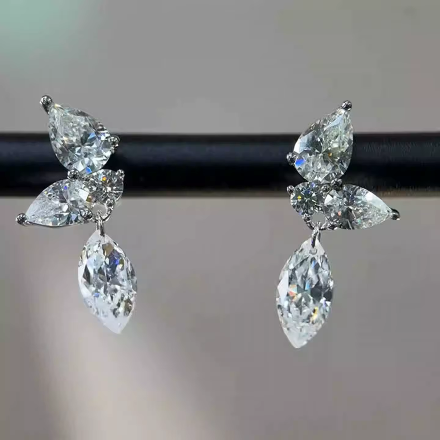 Boucles d'oreilles Marquise en argent Sterling 925 pour femmes, bijoux de luxe en cristal brillant, 