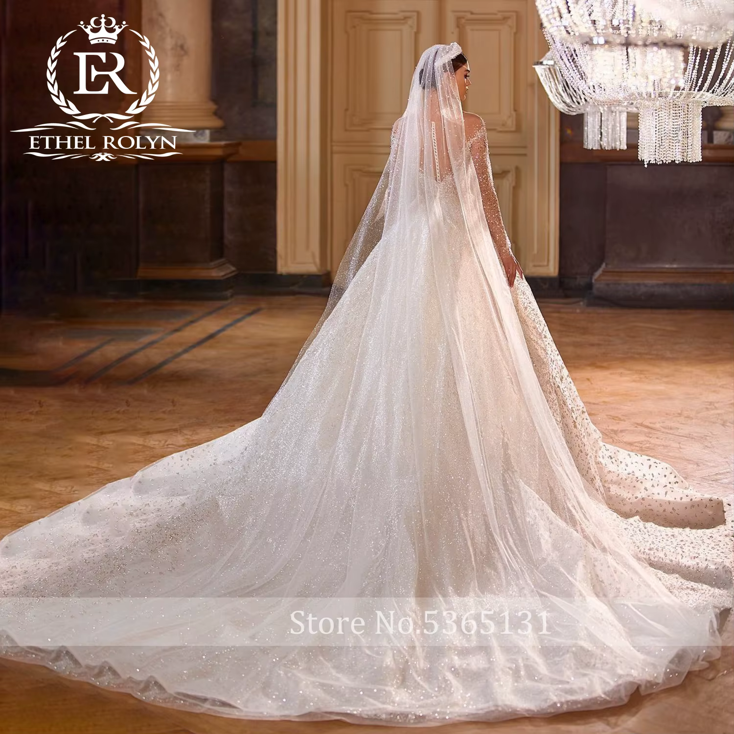 ETHEL ROLYN – robe de mariée de luxe pour femmes, manches longues, entièrement ornée de cristaux sci