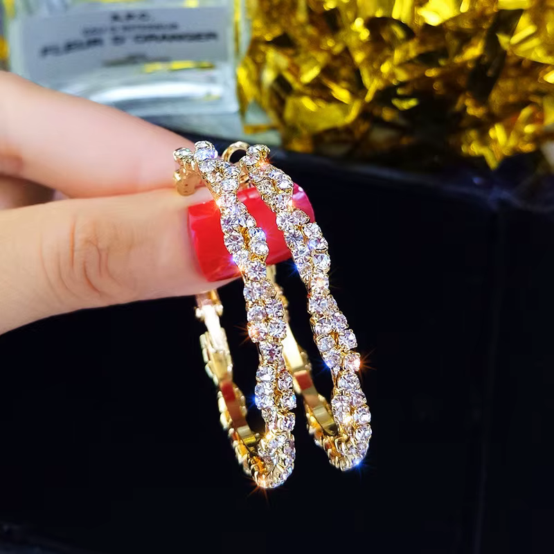 Boucles d'oreilles rondes en cristal pour femmes, bijoux à la mode, vis brillante, boucles d'oreille