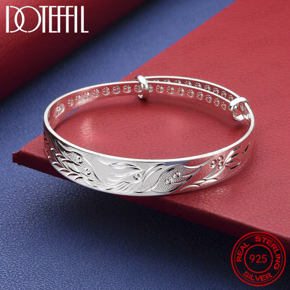 Bracelet réglable sculpté en argent Sterling 925, phénix, accessoire de fête de mariage, à la mode, 