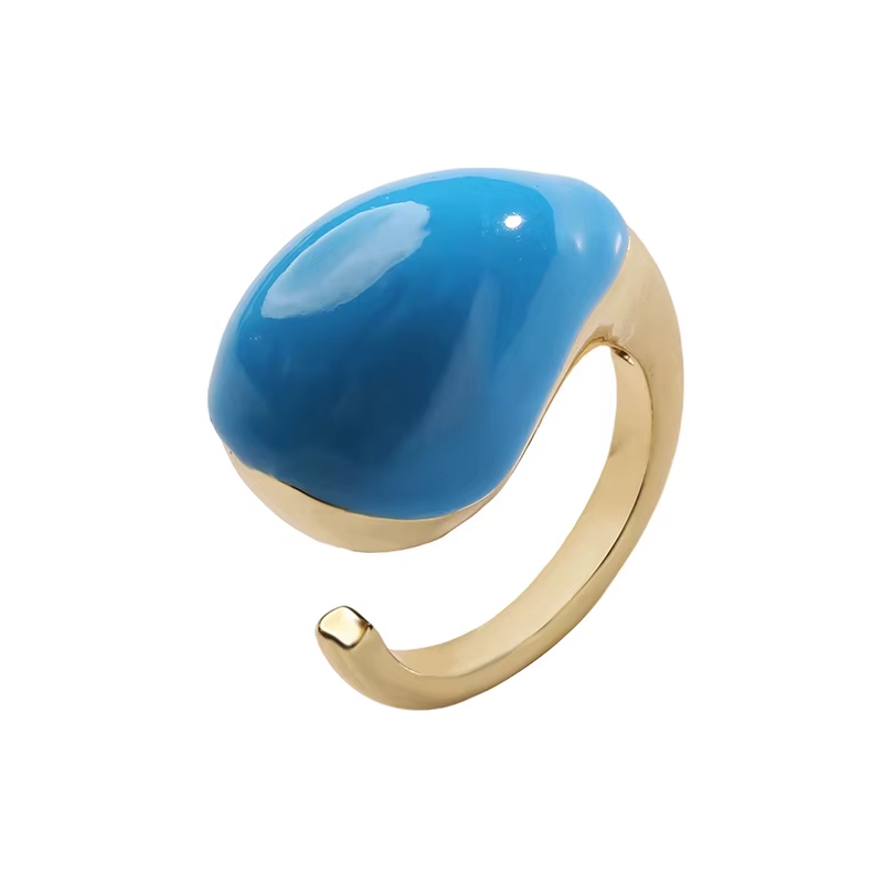 Bague ouverte en laiton plaqué or 18 carats, design unique, émail goutte d'eau, forme asymétrique, h