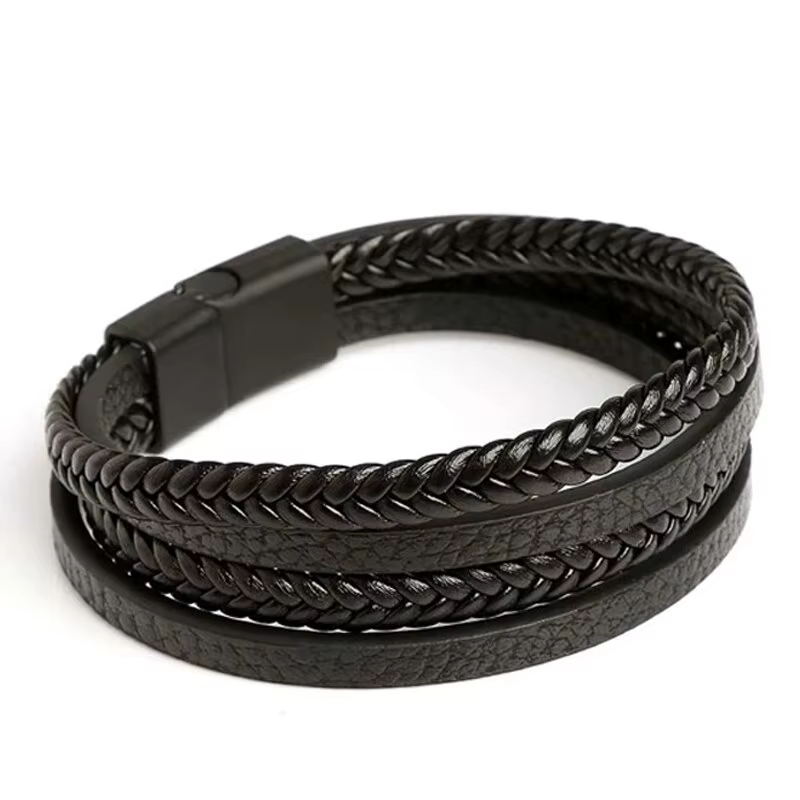 Bracelets en cuir à la mode hommes en acier inoxydable multicouche tressé corde Bracelets pour homme