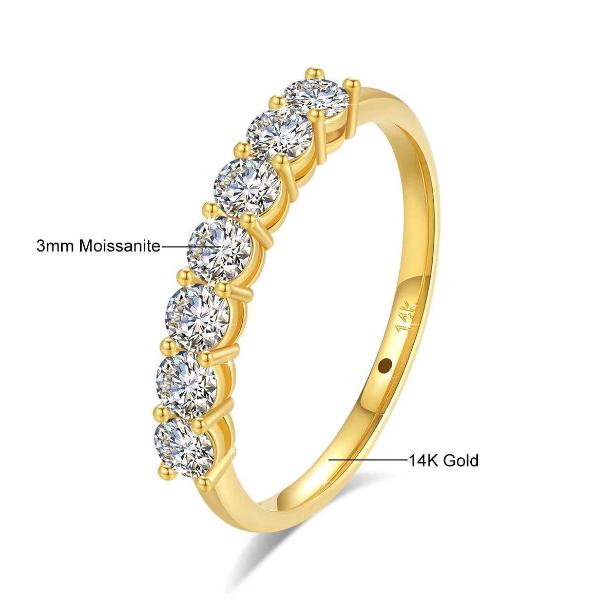 AU585 – bague Moissanite en or jaune 14K pour femmes, bague de mariage empilable, bijoux de fiançail