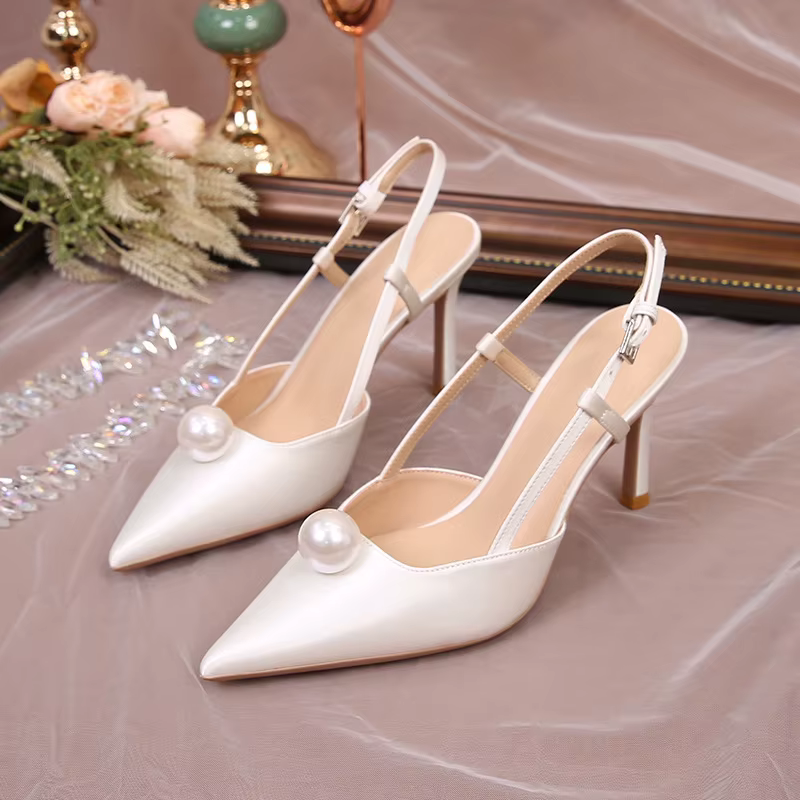 Chaussures de mariage pour femmes, sandales à talons aiguilles à bout pointu, escarpins blancs de de