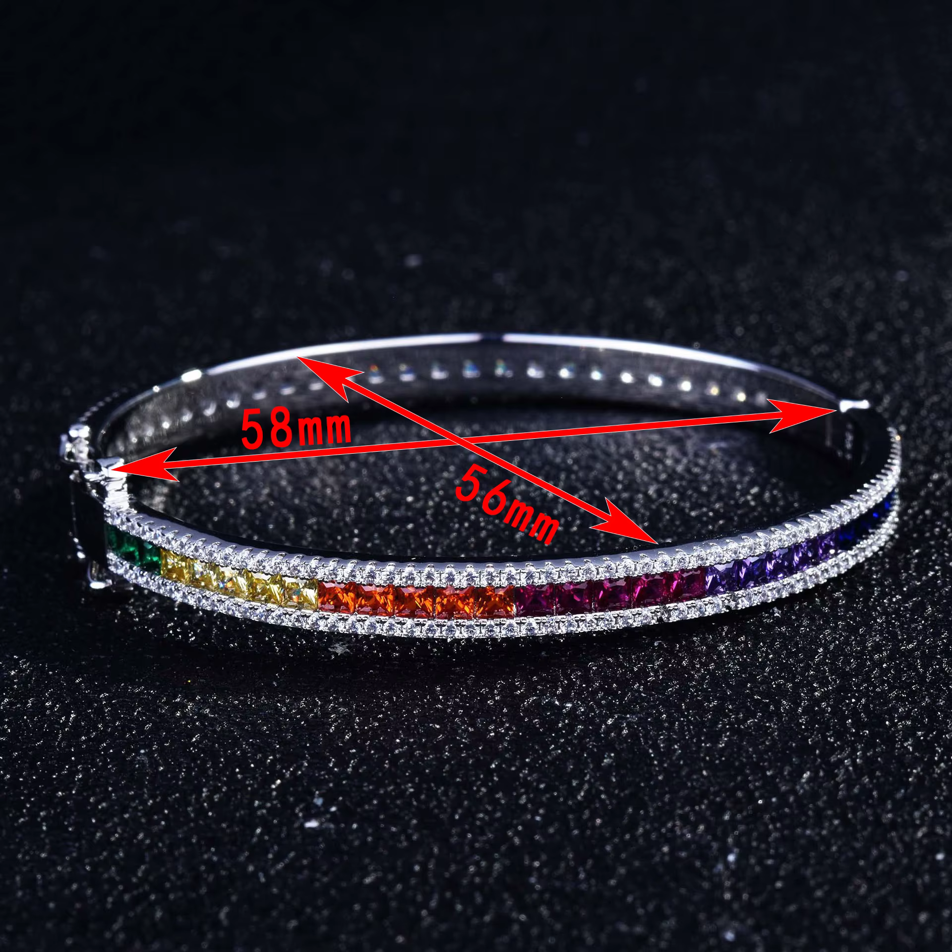 Bracelet manchette plaqué platine, zircone cubique, dégradé arc-en-ciel, bijoux cadeau pour femmes, 