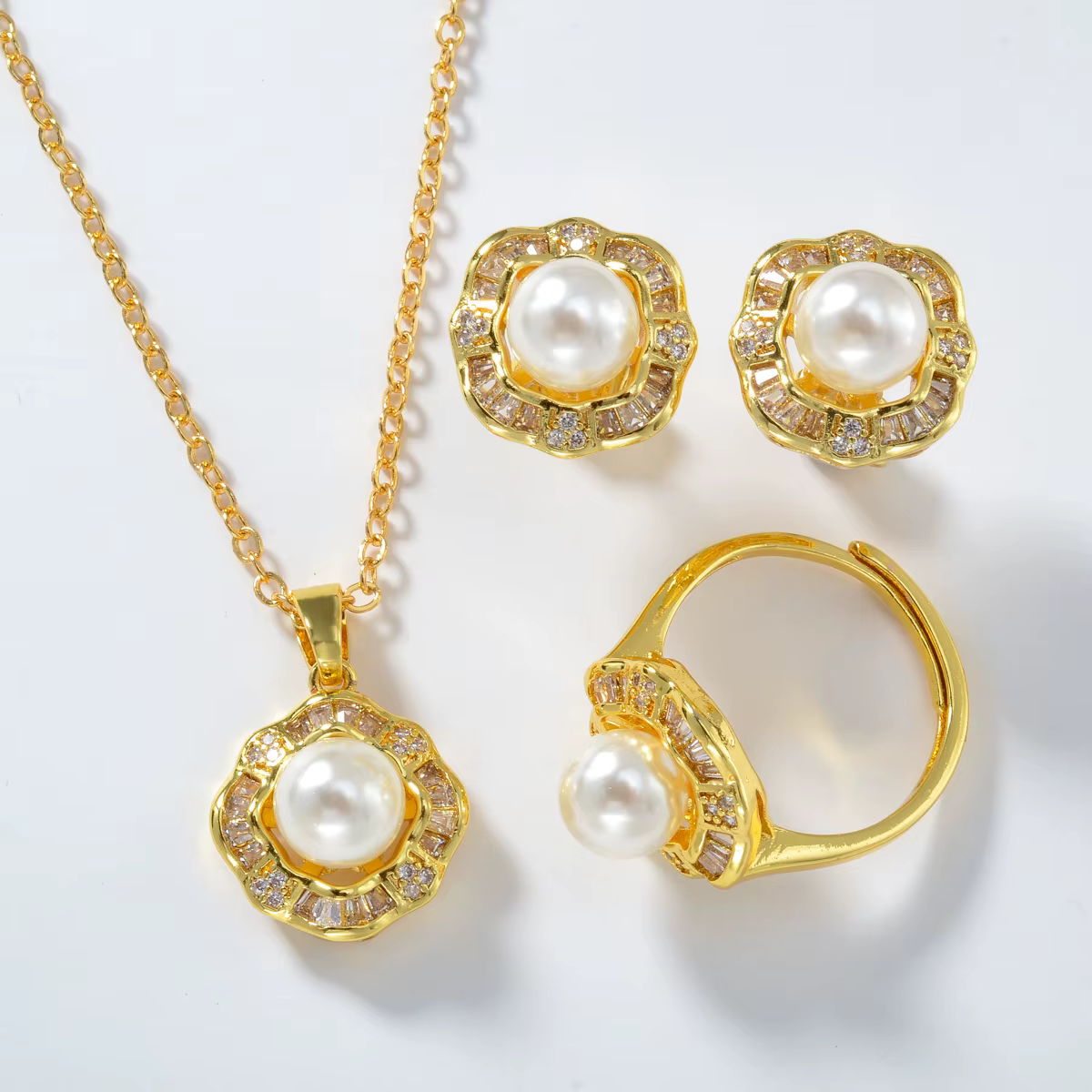 ZEADear – ensemble de bijoux plaqués or 18 carats, pendentif en Zircon, breloque fleur, boucles d'or