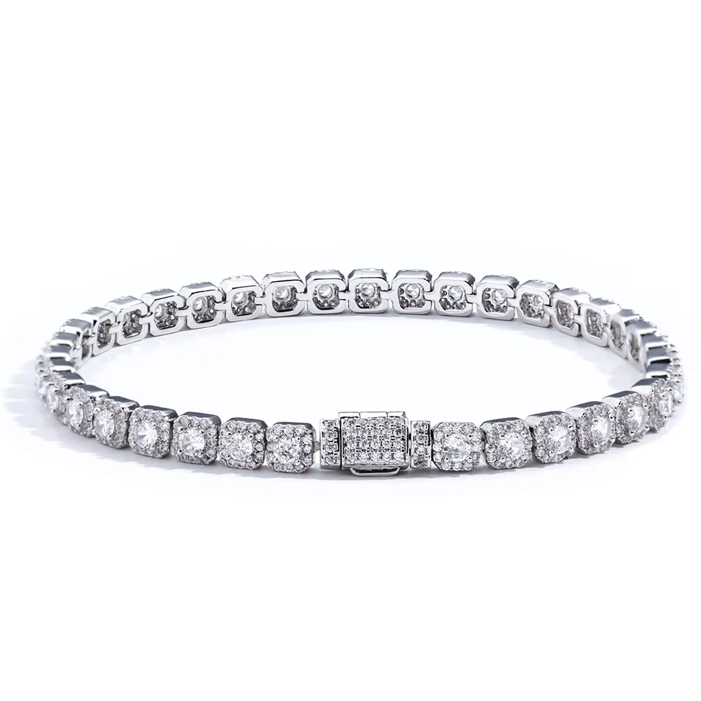 ESEllEM-Bracelet de tennis glacé pour femme, bijoux fantaisie, or blanc, diamant taillé rond, incrus
