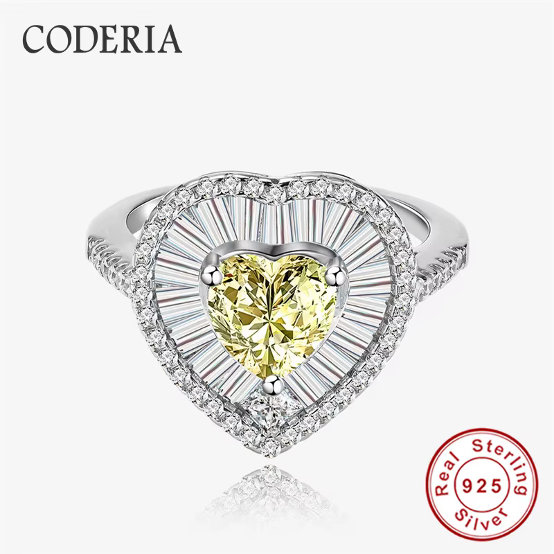 Bague de mariage en moissanite rose et jaune citron, taille cœur, 7 mm, 1,2 carats, pour femme, plaq