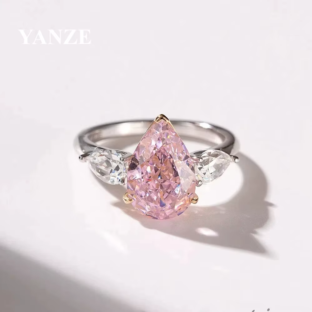 Bague de fiançailles en diamant de laboratoire rose synthétique en forme de formage, argent regardé 