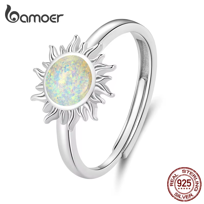 Bamoer 925 bague en argent Sterling opale soleil ouverture Apollo bague réglable pour les femmes fêt