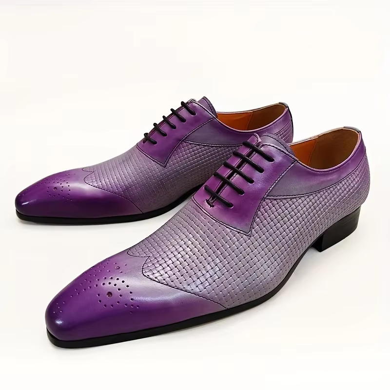 Chaussures en cuir faites à la main pour hommes, robe de mariée violette, impression de motifs, soci