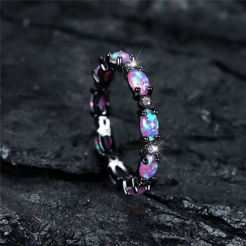 Bague de fiançailles en opale de feu violette, petites bagues de mariage en pierre ovale pour femmes