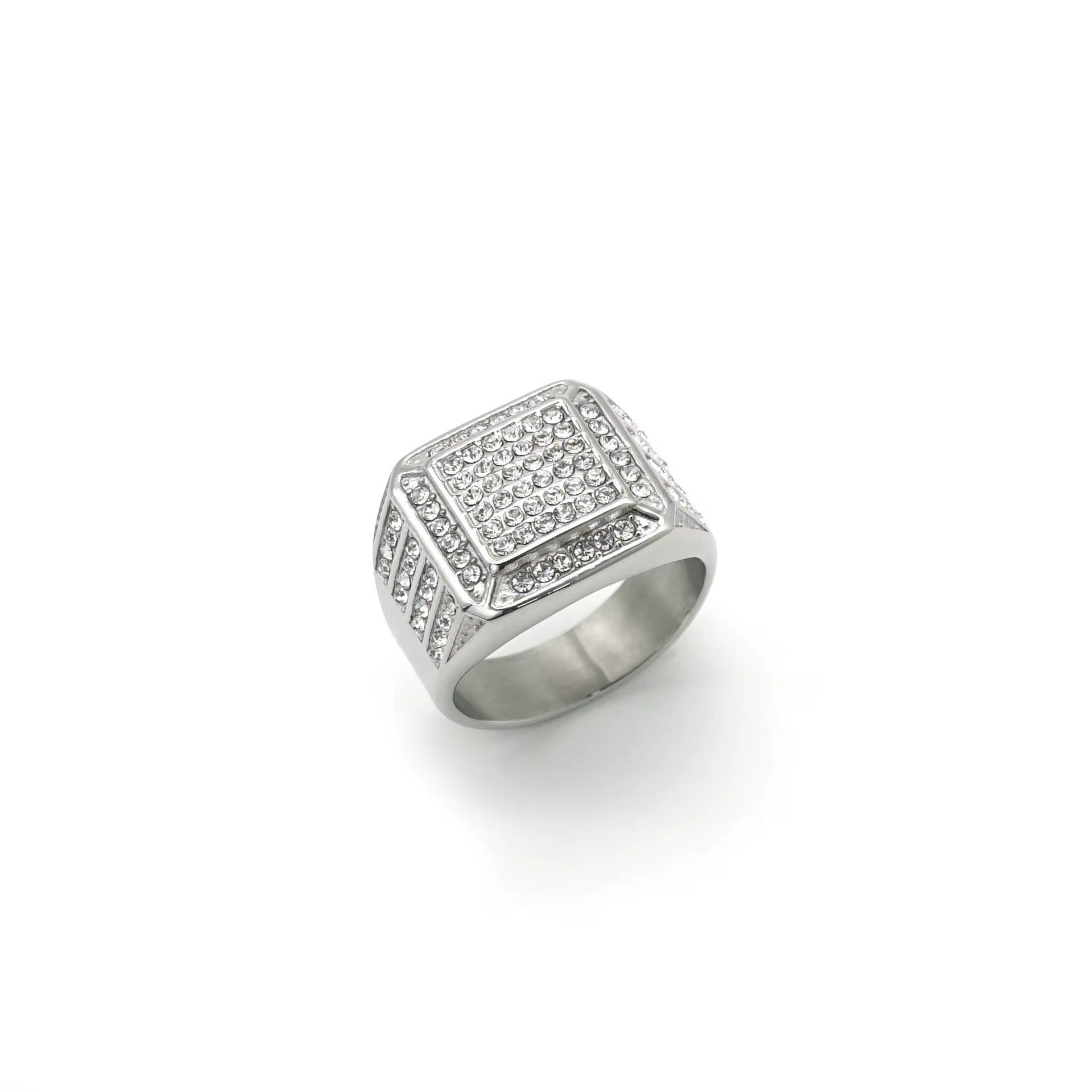 Bague de noël pour hommes, couleur or argent, haute qualité, nouvelle bague carrée avec strass, bijo