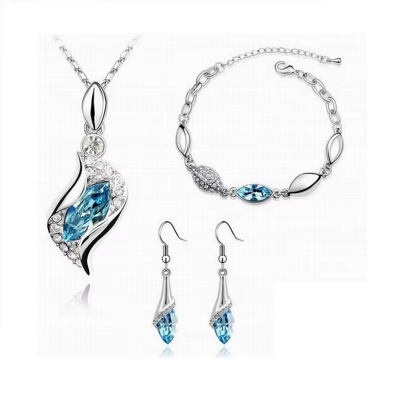Nouveau luxe 925 en argent Sterling cristal ensemble de bijoux pour les femmes pendentif collier bou