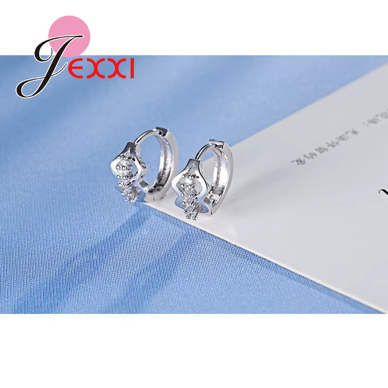 Boucles d'oreilles créoles en argent regardé 925 véritable pour femmes, bijoux brillants, mariage, f