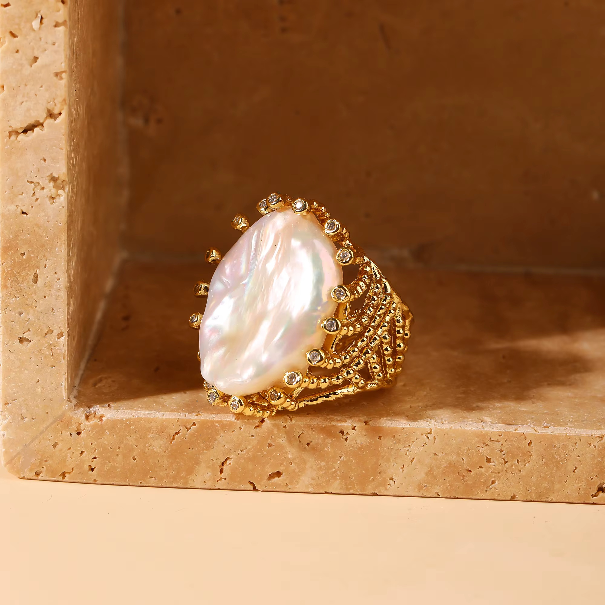 Bague en perles d'eau douce blanches naturelles redimensionnables, bijoux d'anniversaire de fête en 
