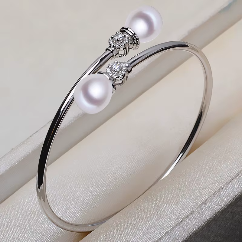MeiBaPJ – Bracelet 2 perles en argent Sterling 100% pour femme, bijou de mariage, perle d'eau douce 