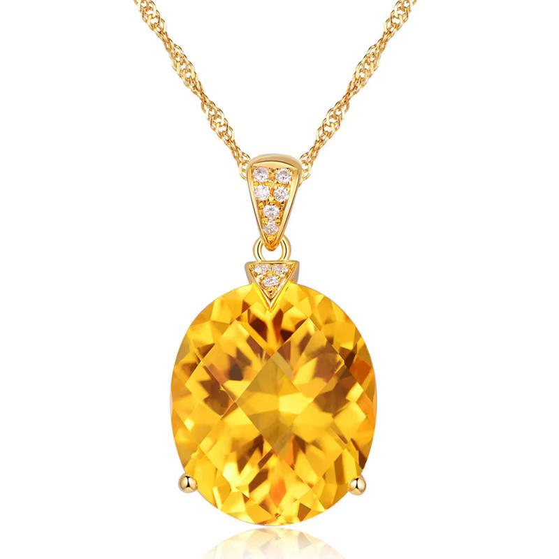 Bijoux en Citrine naturelle, chaîne de couleur or en cristal, pendentif en pierres précieuses, colli