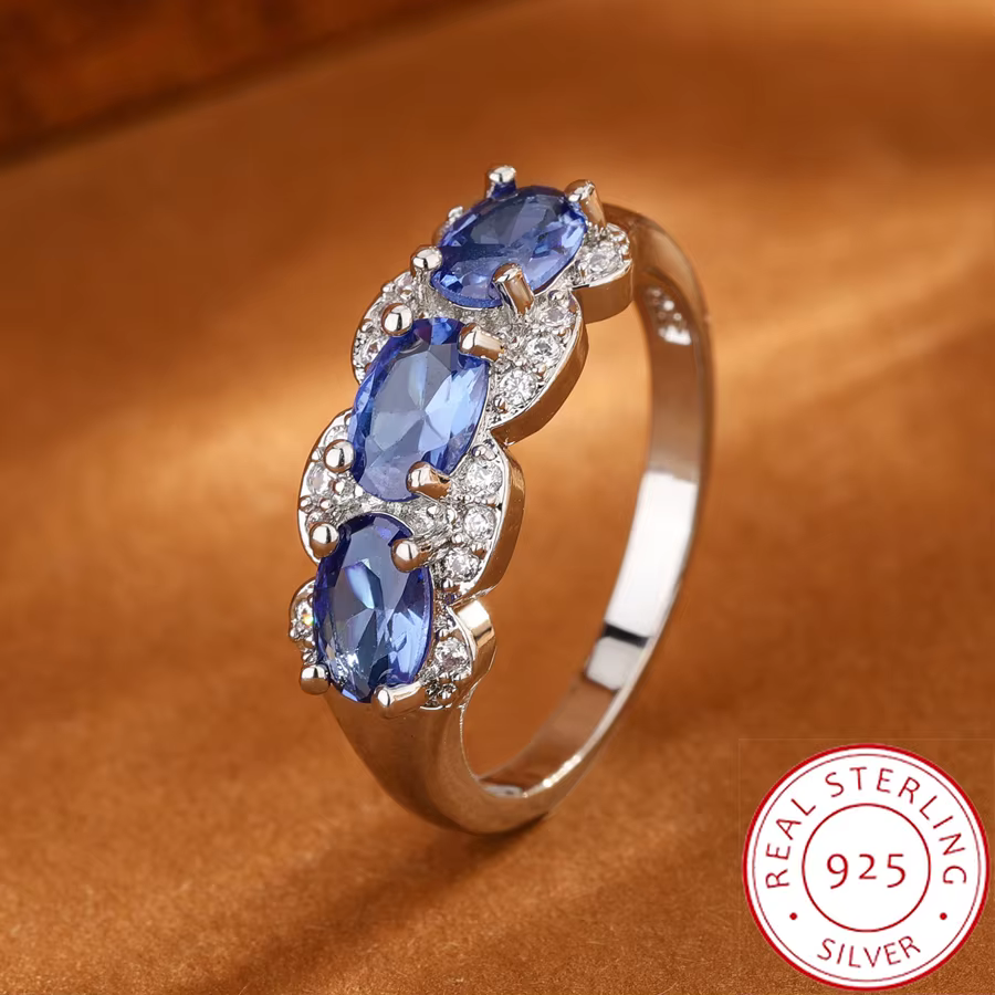 Bague CZ bleue exquise pour femme |   Argent sterling 925 premium |   Bague de mariage cadeau de bij
