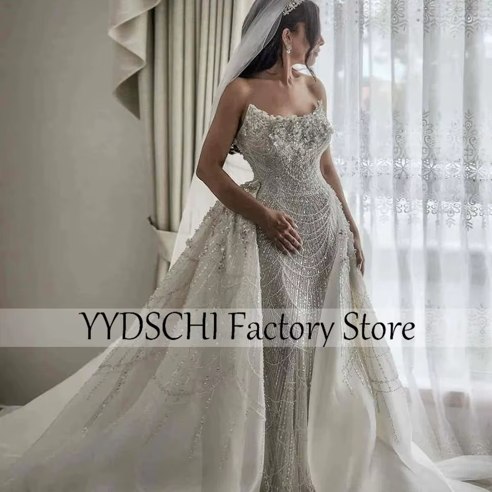 Robe de mariée personnalisée de luxe africaine avec appliques brillantes, col en V, collection 2026,