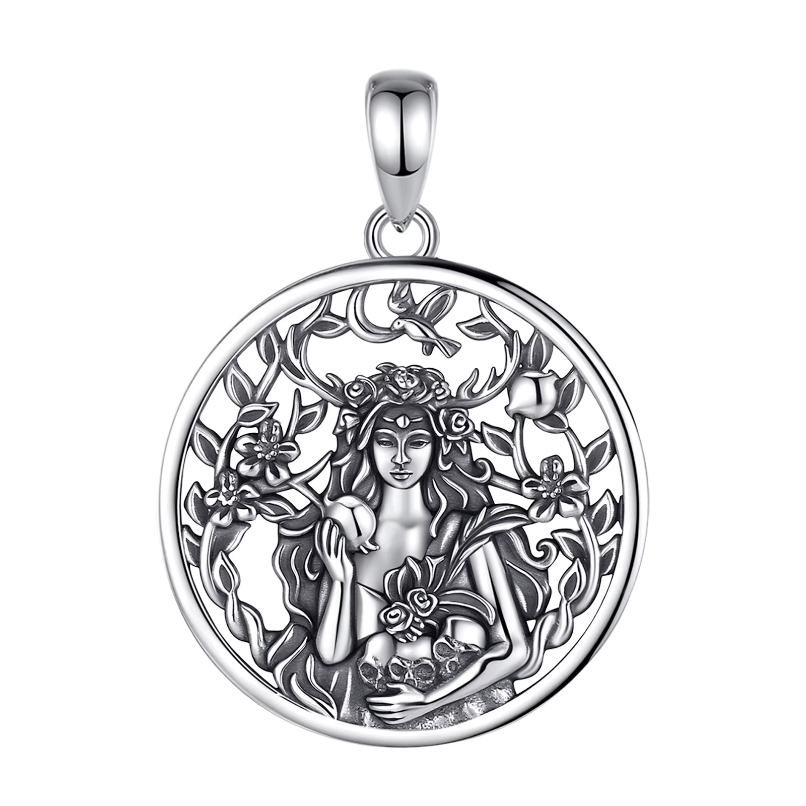 Eudora 925 argent Sterling déesse sombre Persephone collier grenade crâne pendentif mythologie grecq