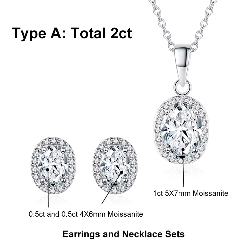 NeeTim 0.5ct 1ct ensemble de bijoux Moissanite taille ovale argent S925 avec pendentif ovale plaqué 