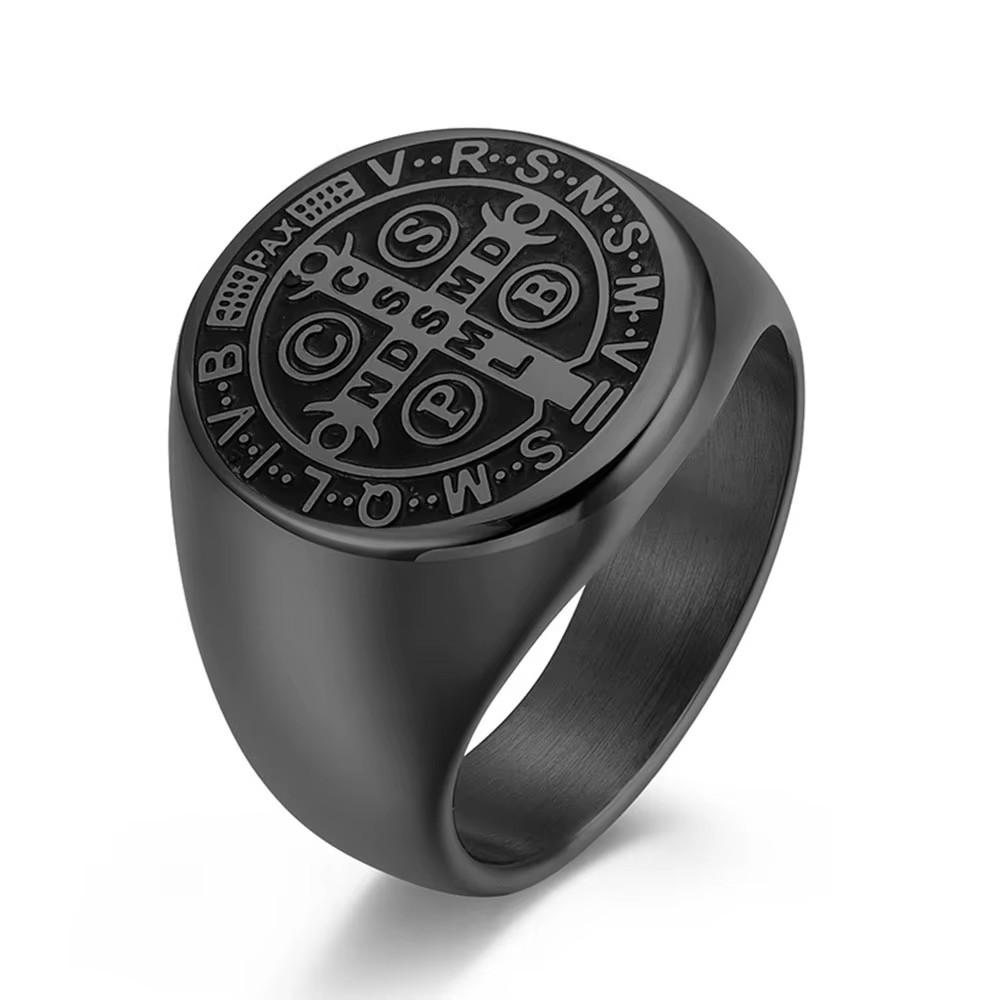 Bague Vintage religieuse en forme de croix chrétienne de Saint benoît pour hommes, Punk Hip Hop mota