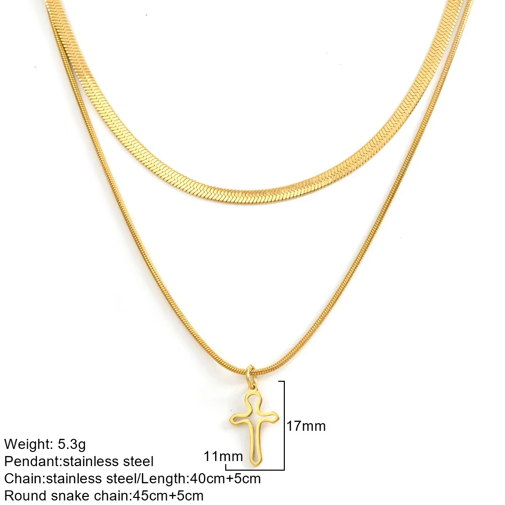 Collier Double couche en acier inoxydable, pendentif doré en forme de cœur, mode européenne et améri