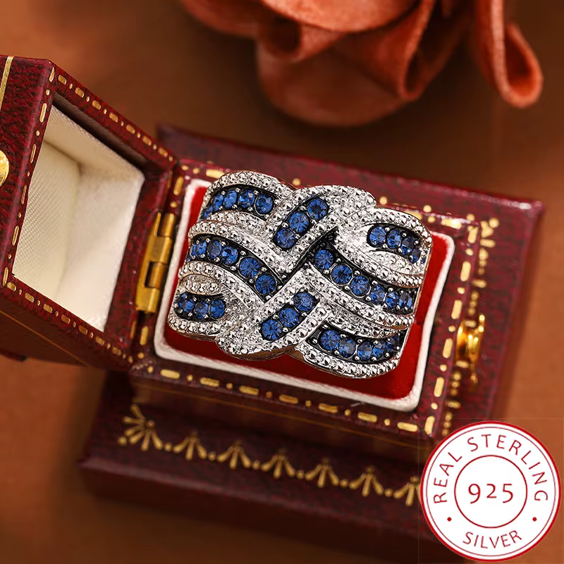 Bague classique en Zircon bleu AAA pour femmes, luxueuse bague en argent avec diamant complet, cadea