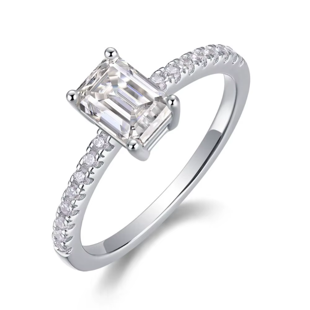M-JAJA Bague de fiançailles en moissanite taille émeraude 1CT pour femmes, alliance de mariage en ar