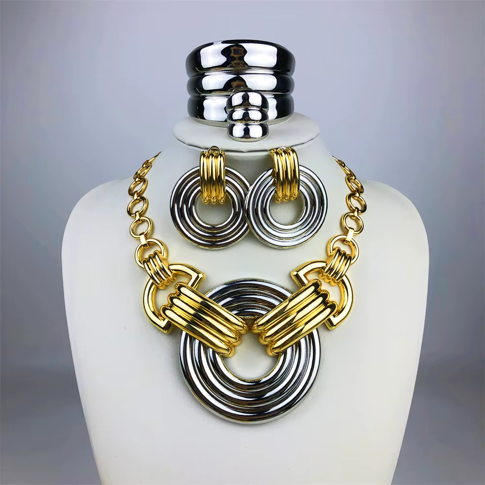 ESALE Dubai ensemble de bijoux pour mariée remorquage couleur grand collier et boucles d'oreilles af