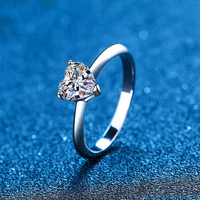 Bague en or blanc massif véritable AU750, forme de cœur, 1CT/2CT, bague de fiançailles en Moissanite