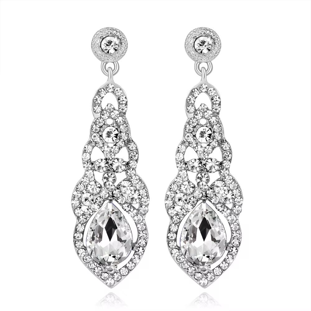 VENTFILLE – boucles d'oreilles longues en cristal brillant pour femmes, bijoux de mariage, strass, c