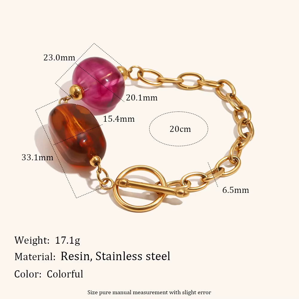 La. Bracelet pour femme en acier inoxydable avec perles acryliques colorées Muses, boucle OT, plaqué