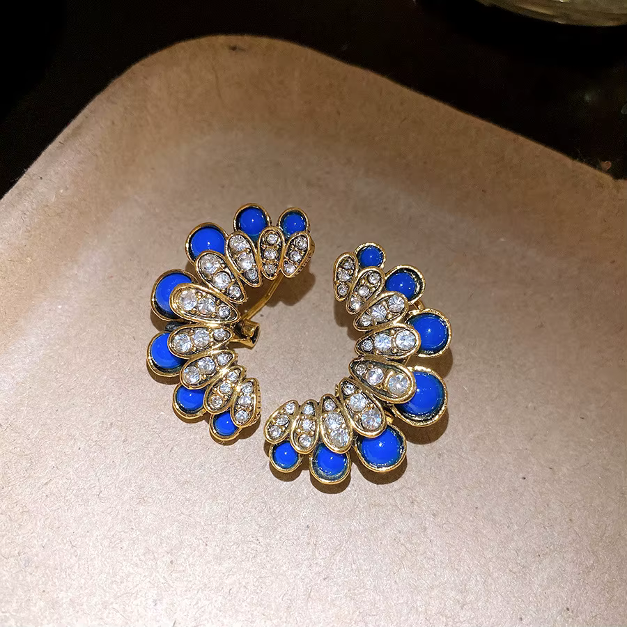 Boucles d'oreilles clous vintage à fleurs et cristaux, bijoux d'oreille de luxe rétro, vente en gros