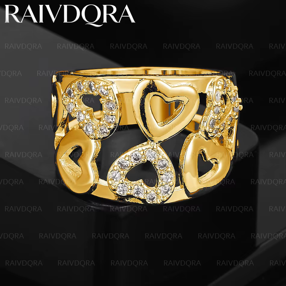 Bague de fiançailles en forme de grand cercle avec cœurs creux plaqués or 18 carats pour femmes et h
